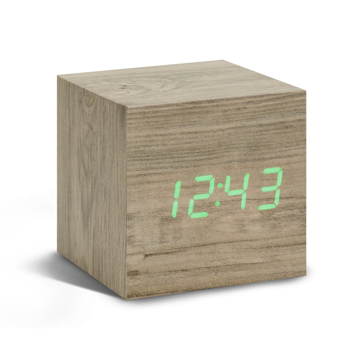 Gingko Cube Click Clock, Portable Wood Alarm