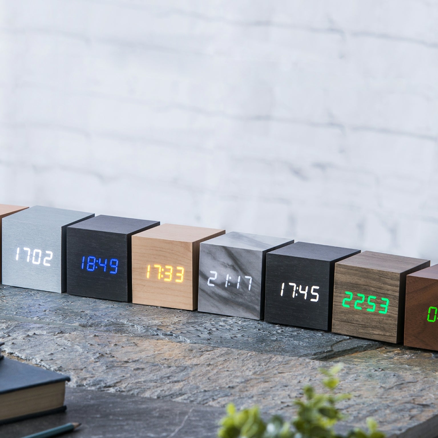 Gingko Cube Click Clock, Portable Wood Alarm