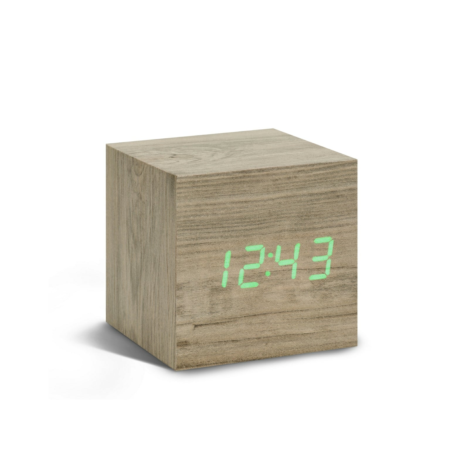 Gingko Cube Click Clock, Portable Wood Alarm