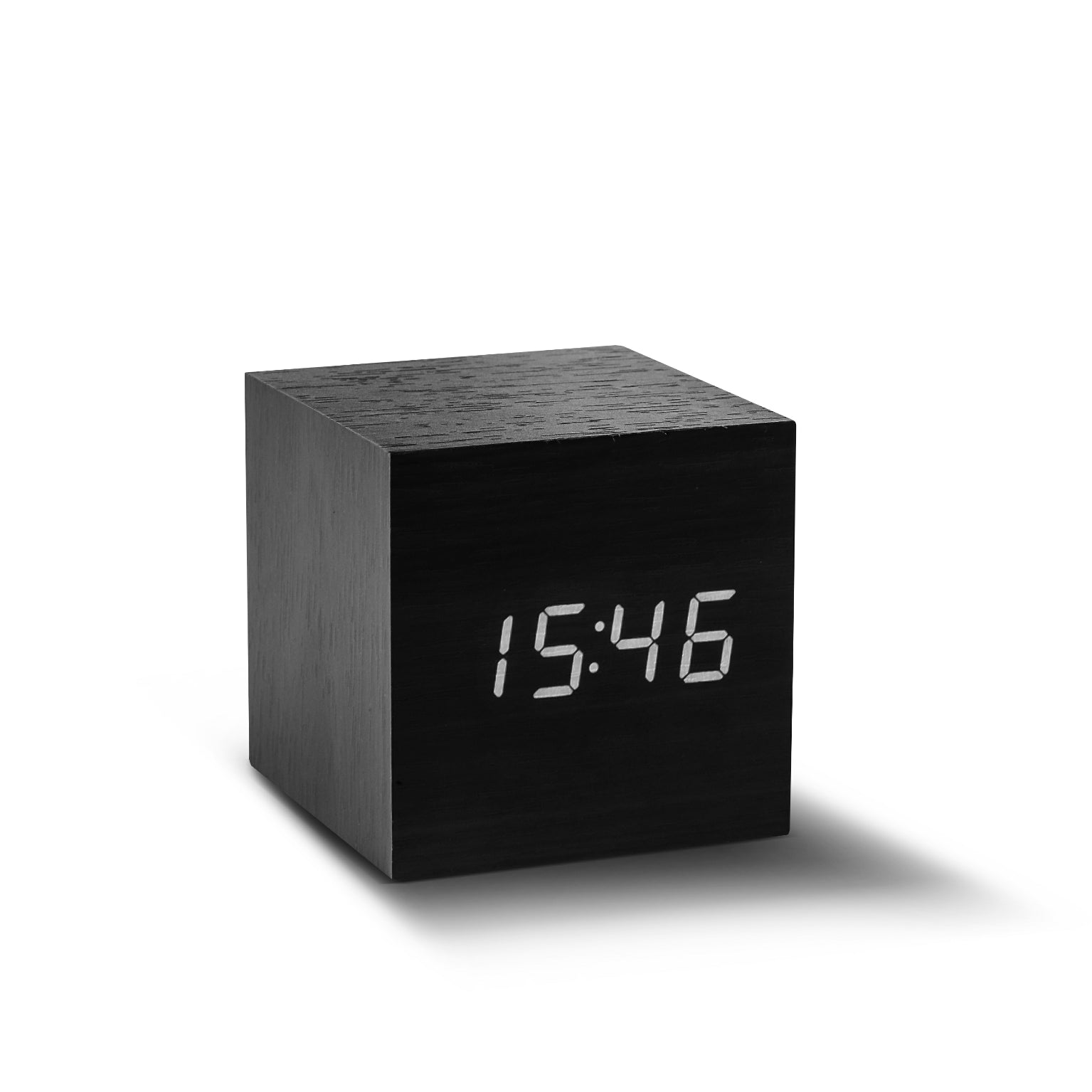 Gingko Cube Click Clock, Portable Wood Alarm