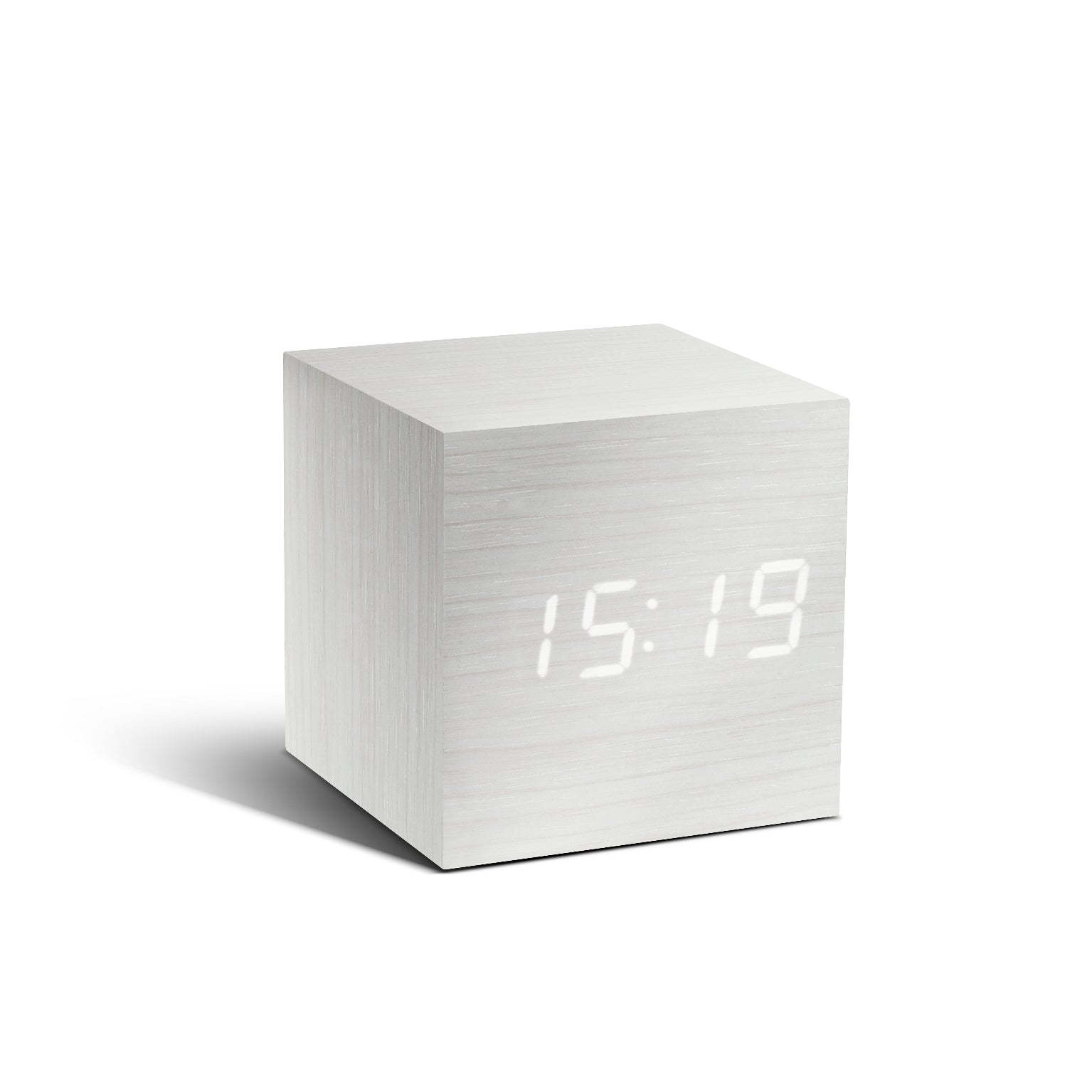 Gingko Cube Click Clock, Portable Wood Alarm