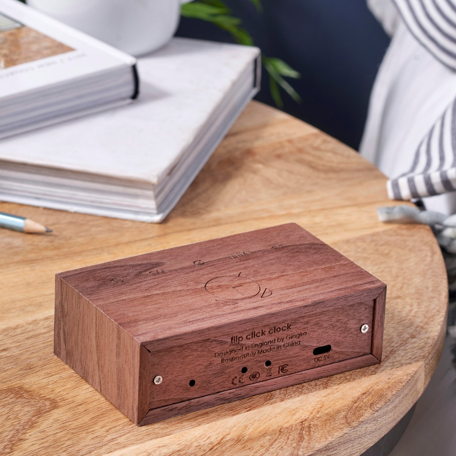 Gingko Flip Click Clock Wood