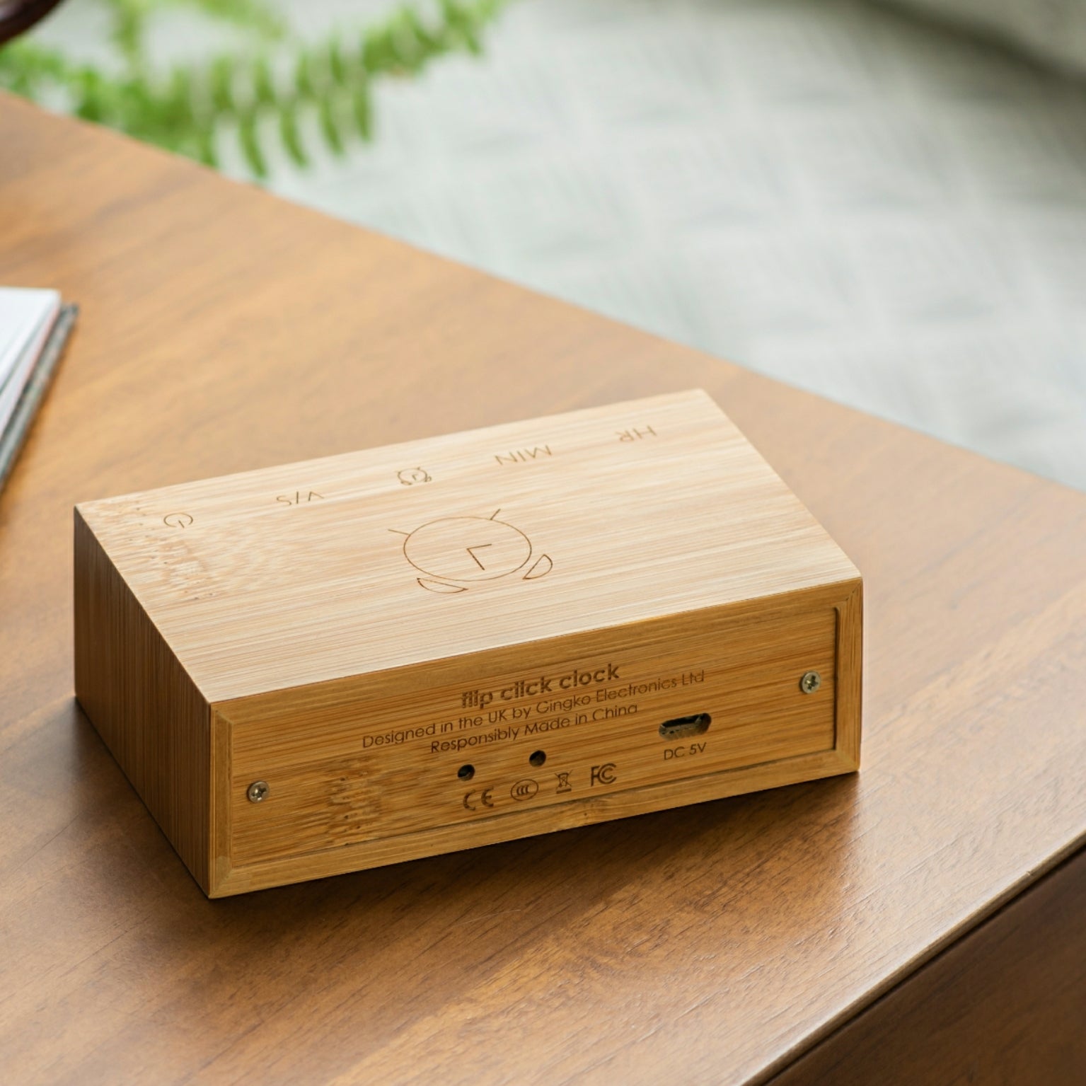 Gingko Flip Click Clock Wood
