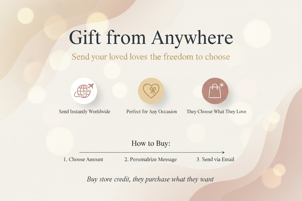 thanks, lets take out the company name, and also include 'send your loved ones freedom to choose' as you buy them store credit and they use the gift to purchase from us 