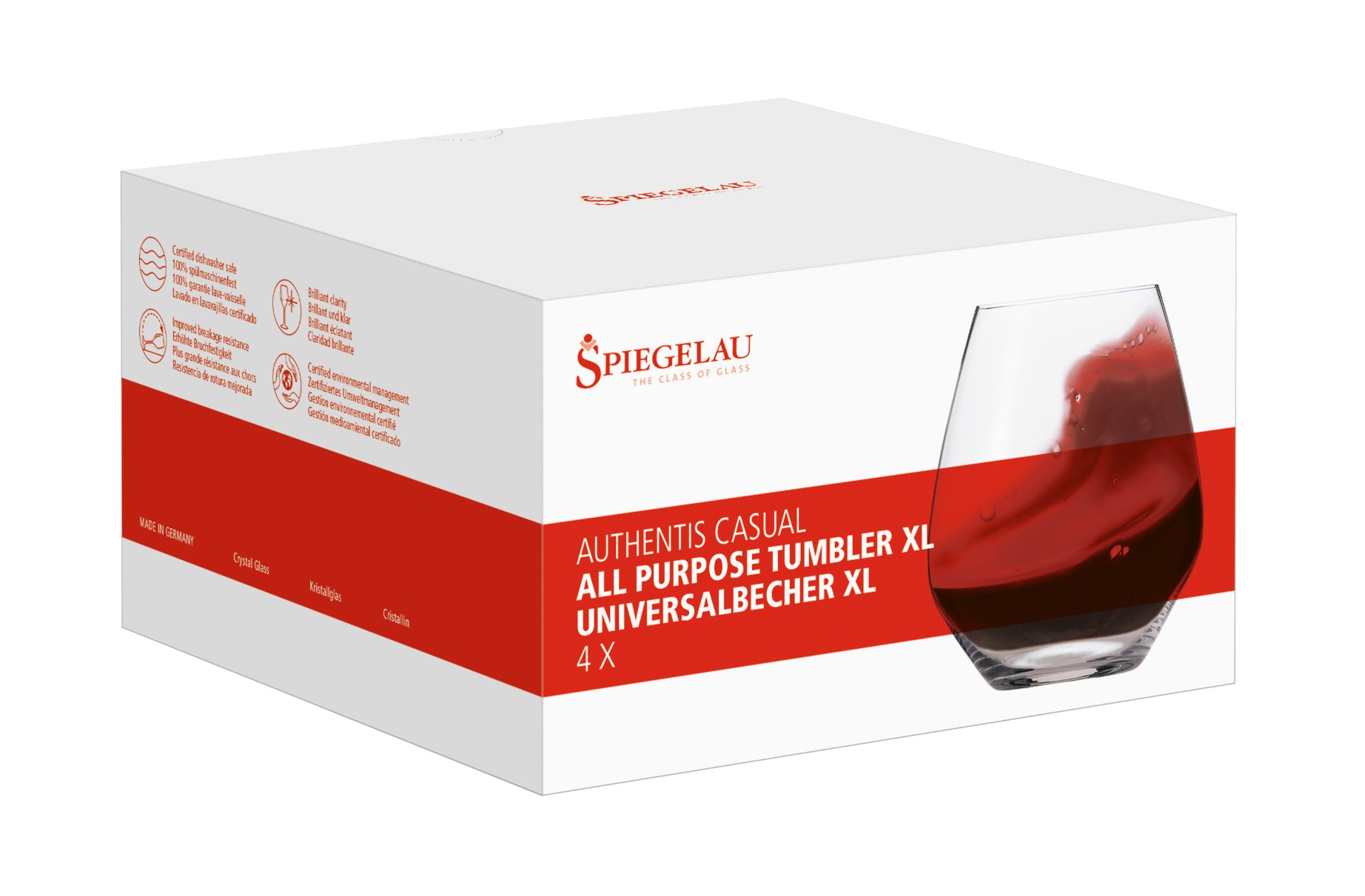 Spiegelau Authentis Casual All-Purpose Tumbler/ Stemless XL Red Wine Glass, Set of 4