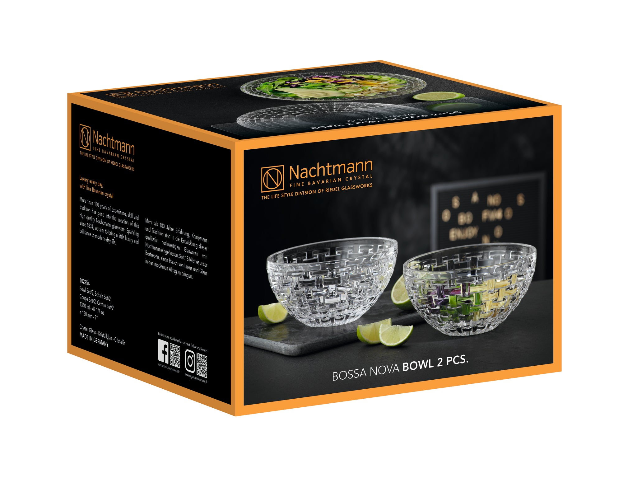 Nachtmann Bossa Nova, Set of 2 Glass Bowls (18 cm) without Lids