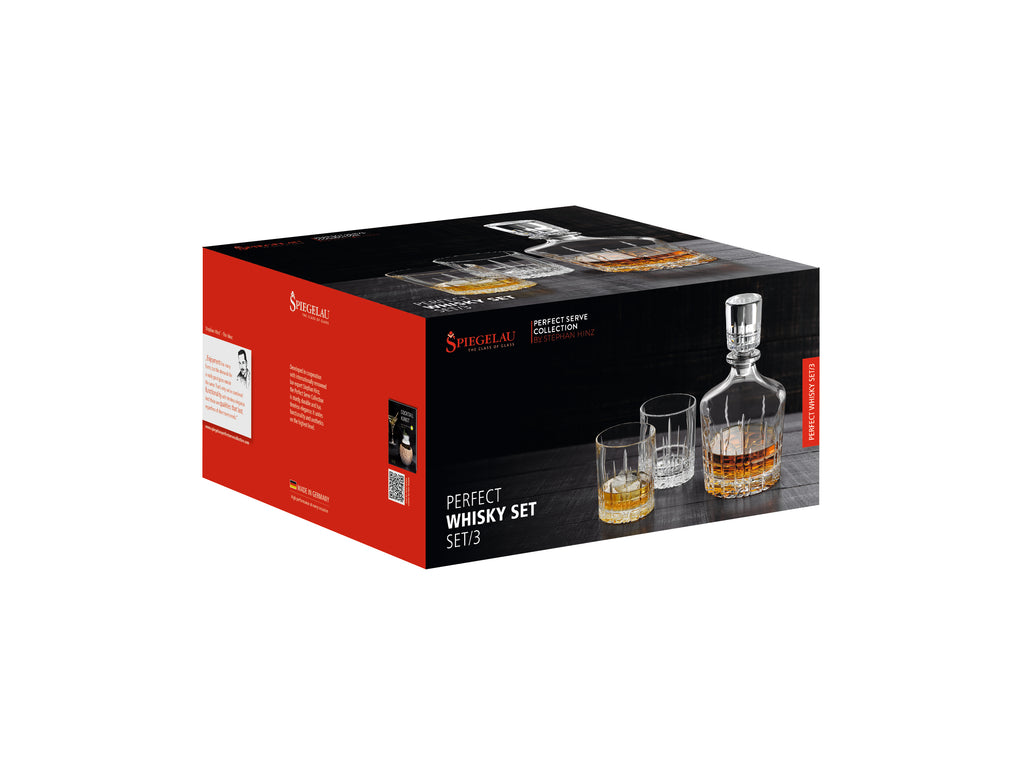 Spiegelau Perfect Serve Whisky Glass Set of 3, 750ml Decanter + 2 Tumblers