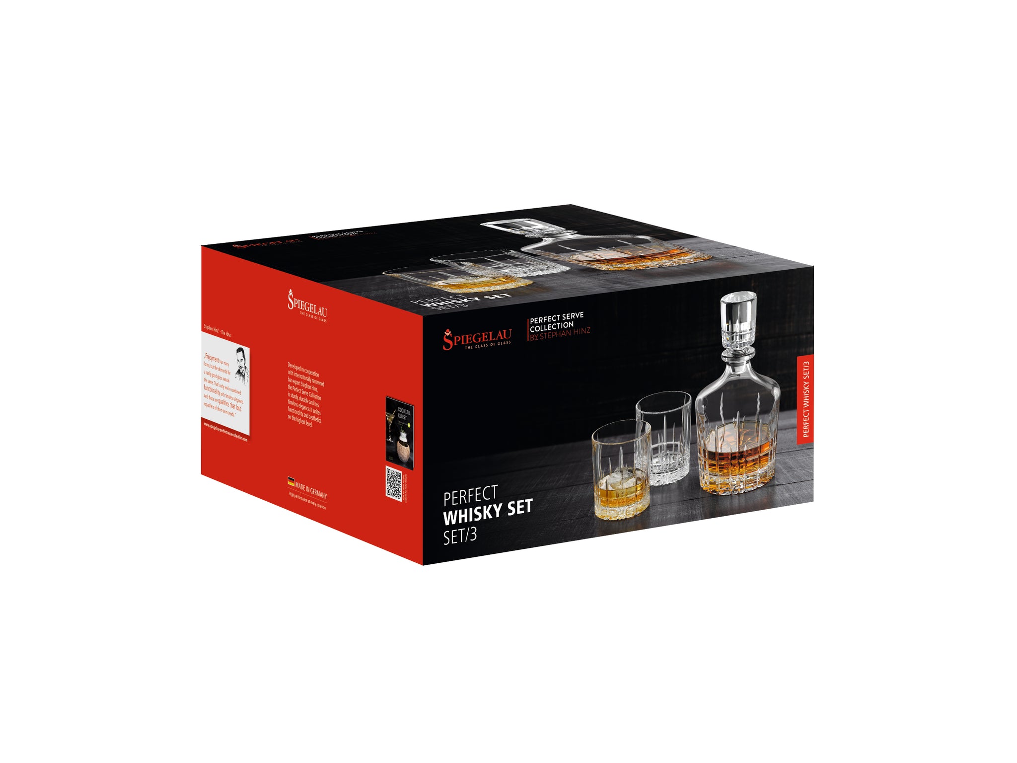 Spiegelau Perfect Serve Whisky Glass Set of 3, 750ml Decanter + 2 Tumblers