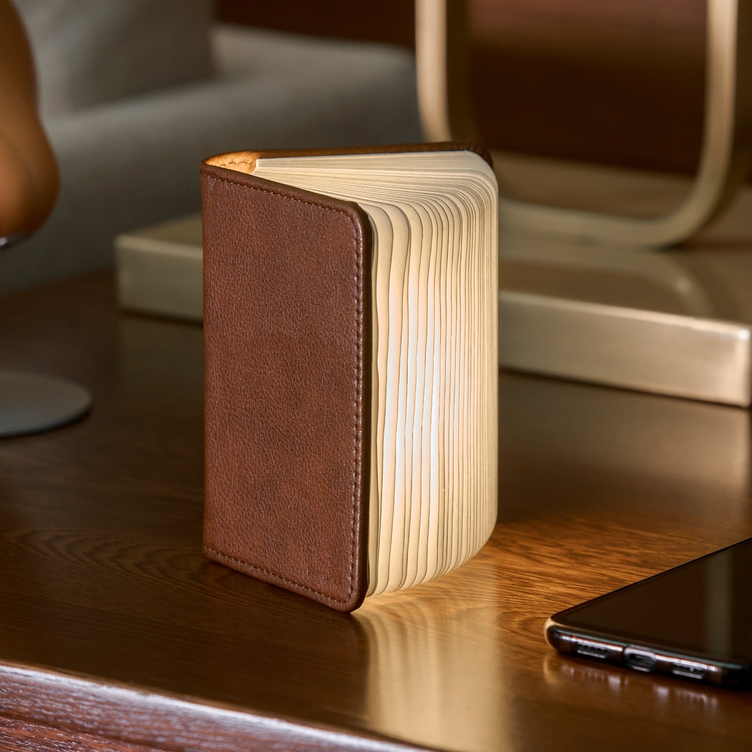 Gingko Mini Fibre Smart Book Light, Leather