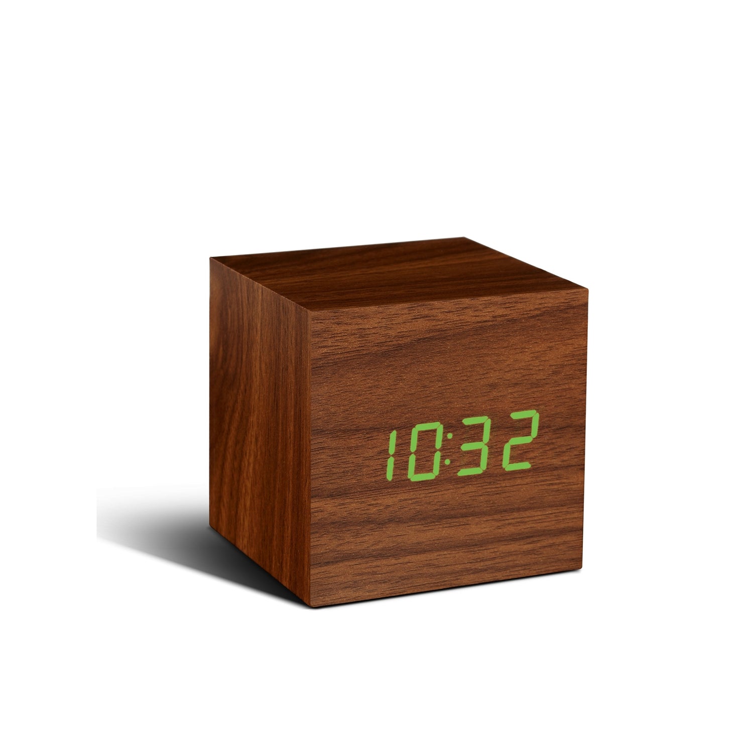 Gingko Cube Click Clock, Portable Wood Alarm