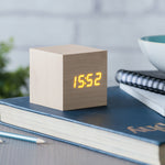 Gingko Cube Click Clock, Portable Wood Alarm