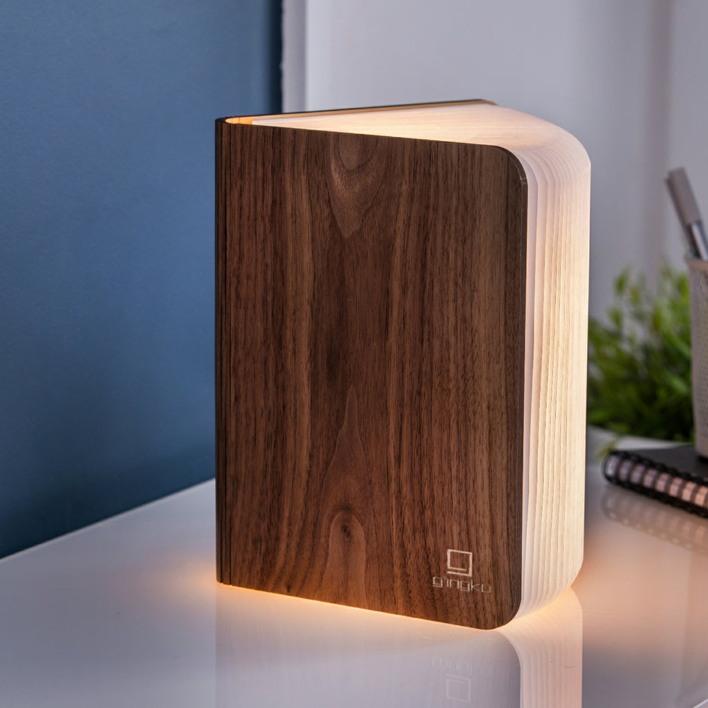 Gingko Large Walnut Smart Book Light, Natural Wood